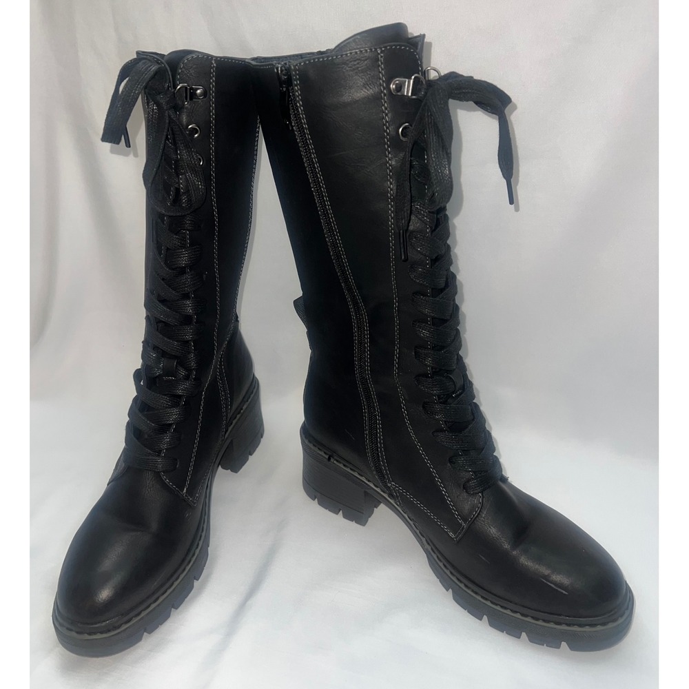 Extreme by Eddie Marc Collins-M10 Black Lace Up Combat Boots Women 11M Lug Sole